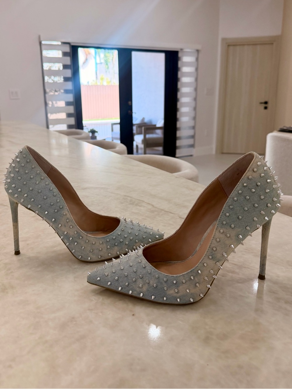 Steve Madden Silver Spike-Stud Pointed-Toe Stiletto Pumps
